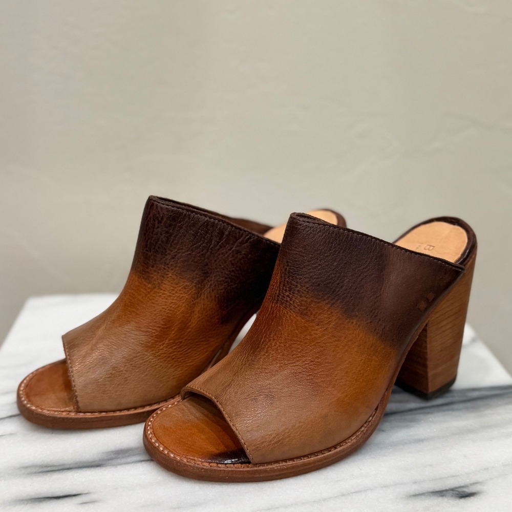 Bed Stu Clavel Leather Mule Heels Cafe Latte‎ Brown Size 6